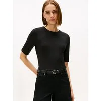 Tommy Hilfiger Kurzarmshirt SLIM 5X2 RIB C-NK 1/2 SLV mit Rundhals und Rippstruktur unifarben, casual, slim fit, Viskosemix, Rundhals