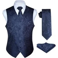 LuxusKollektion Krawatte Anzugweste Herren Hochzeit Krawatte Einstecktuch Set Marine-2 XXL