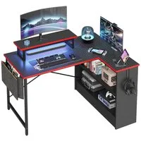 Bestier Computertisch Schreibtisch mit RGB-Beleuchtung und Halterungen (107x80x89cm Reversibler Gamingtisch mit Stauraum, Monitorständer), Eckschreibtisch Breite 107 cm