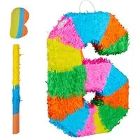 relaxdays Pinata Zahl mit Stab und Maske, 6