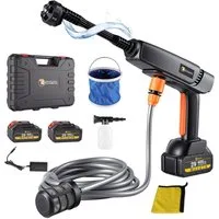 CONENTOOL Akku-Hochdruckreiniger 6-in-1 Bürstenloser Motor 350W mit 2x4000mAh Akkus, Druck max: 70 bar, Fördermenge max: 360 l/h, mit Schaumkanne 8000mAh Akku für Auto, Garten & Haushalt