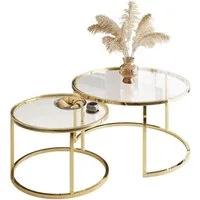 Lookway Couchtisch -Set SELAVI 2in1 – rund, mit Glasplatte (2er Set), Durchmesser: ⌀80 cm und ⌀60 cm