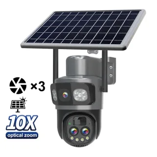 Guudgo Tri-lens Solar Camera 10X Optical Zoom WIFI 4G Wireless PTZ Color Night Vision AI Human Detection Solar Powered W