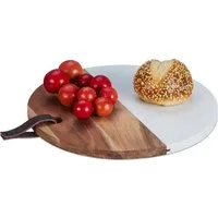 relaxdays Schneidebrett Rundes Schneidebrett aus Holz & Marmor, Holz