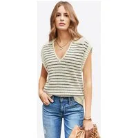 Imily Bela Stricktop Damen Sommer Gestreift Kragen V-Ausschnitt Kurzarm Top (Packung, 1-tlg., 1per-Pack) gehäkelt