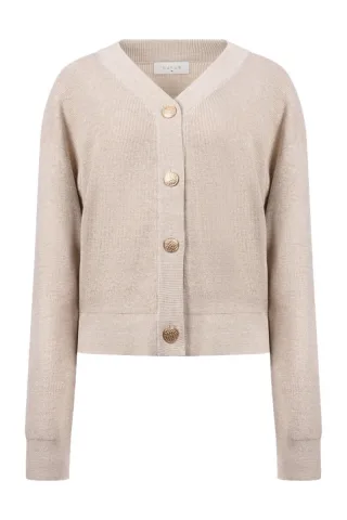 Nukus - Strickjacke mit V-Ausschnitt beige - Gr. - XS