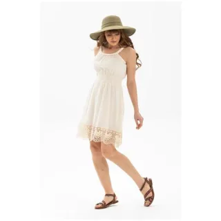 Ärmelloses Mini-Sommerkleid aus Strickstoff, Creme