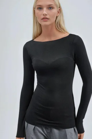 Boots-Ausschnitt Langarm Leichte Bluse