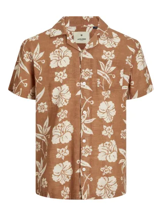 JACK&JONES - JPRBLUFLORES PRINT SHIRT S/S LN Braun - Gr. - M
