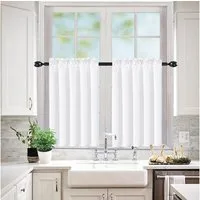 Lapalife Scheibengardine Kurze Wasserdicht Vorhänge, Weiß Blickdicht Vorhang, UV-Schutz (2 St), Gardine Mit Stangendurchzug für Wohnzimmer Modern Küche Kurz Fenster