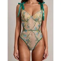 Elegant Love Body Sexy Bodysuit aus Blumenbestickter Spitze - Dessous mit Satinbändern Teddy Lingerie - Spitzenbody mit Schleife, Reizwäsche