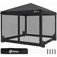 Sekey Faltpavillon Pop Up Pavillon 3x3 m mit Moskitonetz, Gartenpavillon mit 4 Sandsäcke, Pavillon Wasserdicht, Höhenverstellbar, für Garten Party Camping