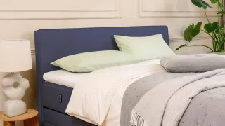 BRUNO Boxspringbett Premium mit Bettkasten 160x200cm in Blau | Matratzen-Härtegrad: Links H2 / Rechts H3 | extra viel Stauraum & individuell konfiguri