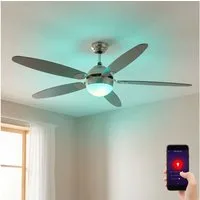 GLOBO LIGHTING Deckenventilator, LED Deckenventilator Metall Silber Dimmbar Farbwechsler D 132 cm