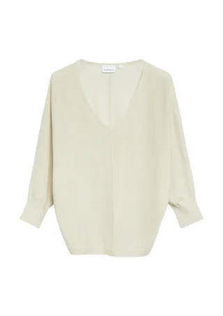 comma - Lockerer Strickpullover mit V-Ausschnitt und 3/4-Arm beige - Gr. - S