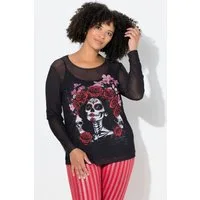 Angel of Style T-Shirt Mesh-Shirt Slim Fit Frau/Totenkopf-Motiv