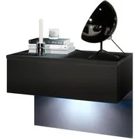 Vladon Nachttisch Sleep (Nachttischschrank, mit Schublade zur Wandmontage), Schwarz matt/Schwarz matt (60 x 46 x 35 cm)