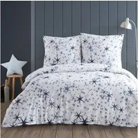 Buymax Bettwäsche, Renforcé, 3 teilig, Bettbezug-Set 200x220 cm 100% Baumwolle mit Reißverschluss Sterne Weiß