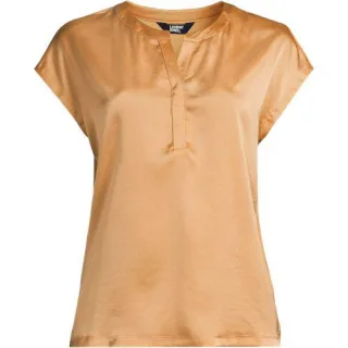 Satin-Top mit Schlitz, Damen,  Braun, Polyester/Viskose/Polyester-Mischung, by Lands' End