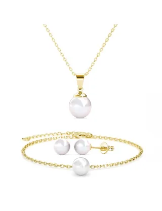 Perlmutt Trio Set - Gold und Weiß