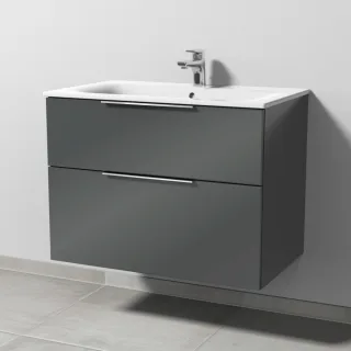 Sanipa 3way Waschtischunterbau zu Geberit Renova Plan Slim Waschtisch mit 2 Auszügen, Anthrazit-Glan UF68779