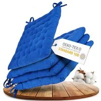 Gräfenstayn Stuhlkissen 4er Set Baumwoll Sitzkissen 40x40x5cm Haltebänder Indoor Outdoor, robustes Sitzkissen für Indoor & Outdoor, mit Haltebändern