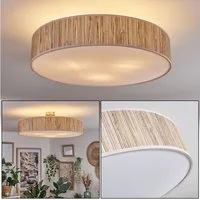 hofstein Deckenleuchte Deckenlampe aus Metall/Binsenstroh/Kunststoff in Nickel-matt/Natur, ohne Leuchtmittel, runde Deckenleuchte im modernen Design (Schirm 60 cm), E27
