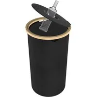 FIVMEN Flaschensammler Pfandflaschen Sammelbehälter mit Deckel Bambus Oxford-Stoff (Schwarz/Grau), Rund/ Quadratisch 100L Abnehmbare Waschbare Innentaschen
