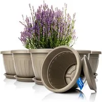 BigDean Blumentopf 6x Pflanzkübel mit Untersetzer rund ø40xH31 cm Mokka/braun (Set, 6 St., Pflanzkästen), Blumentopf, Pflanzkübel, Wetterfest, UV-Beständig, Langlebig