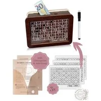 BeginnerBudget Spardose 3-in-1 Holz Spardose mit Sparzielen zum ankreuzen (500€/1000€/5000), Sparbox wiederverwendbar mit Folienstift & 3 Zielen, Geld Sparschwein