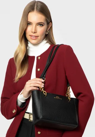 Wittchen Damen-Schultertasche aus schwarzem und goldenem Leder, schwarz und gold