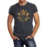Neverless Print-Shirt Herren T-Shirt Printshirt Skull Totenkopf Motiv Stay Wild Slim Fit mit Print