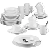 Seltmann Weiden Kombiservice Geschirr-Set, 42 Teile, Rondo/Liane Weiß (42-tlg), 6 Personen, Porzellan, Geschirr, Service, Made in Germany, 42 Teile, für 6 Personen