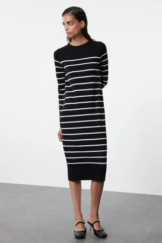 Gestreiftes Maxikleid für Damen, lang, lässig/alltagstauglich