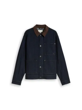 Denim Tom Tailor - Relaxed Fit Jeansjacke mit Cord-Kragen Rinsed Blue Denim - Gr. - XXL