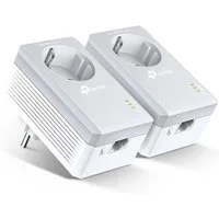 tp-link TL-PA4010PKIT AV600 Powerline Starter Kit Netzwerk-Adapter, 600 Mbit/s, 300 Meter Reichweite, integrierte Steckdose, weiß