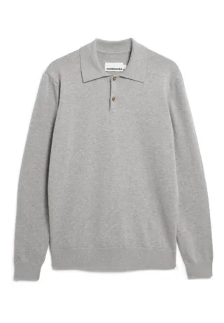 Armedangels - Langarm-Strick Poloshirt grau - Gr. - M
