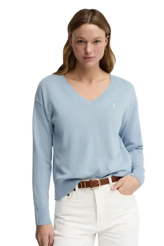 Pullover hellblau mit V-Kragen und Rigby Go Logo
