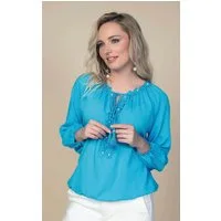 Passioni Langarmbluse Sommerliche Bluse mit Blumen-Applikationen Perlen Verzierung