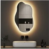 WDWRITTI Wandspiegel mit beleuchtung Badspiegel LED Touch Modern Dreifarbiges Dimmbar (LED Spiegel Bad Schminkspiegel Dekospiegel, Wolke, Wassertropfen, Stein), LED Multifunktionspiegel, Asymmetrisch Spiegel