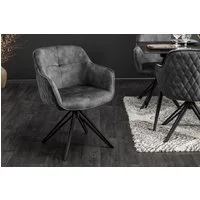 riess-ambiente Polsterstuhl EUPHORIA dunkelgrau/schwarz – Samt, drehbar, Metall-Füße, mit Armlehne (Einzelartikel, 1 St), bequemer Retro-Stuhl mit 180° Drehfunktion – ideal für edle Esszimmer