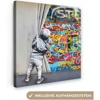 OneMillionCanvasses® Leinwandbild Graffiti - Junge - Ilussie - Straßenkunst, Fotodruck (1 St), Wandbild, Deko Schlafzimmer Wohnzimmer Flur 20x20 cm