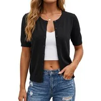 Arach&Cloz Cardigan Damen Sommer Kurzarm-Cardigan mit Rundhals (1-tlg) aus weichem Woll-Mix, mit Knopfverschluss, ideal für Sommer & Büro