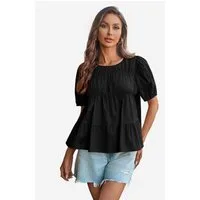 Imily Bela T-Shirt Damen Babydoll Tops mit Puffärmeln und Schößchen (Packung, 1-tlg., 1per-Pack) aus Baumwolle