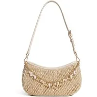 nsihing Schultertasche Schultertasche Damen Stroh, Geflochtene Basttasche Boho, Mit Anhängerkette, Verstellbarem Gurt für Strand & Urlaub