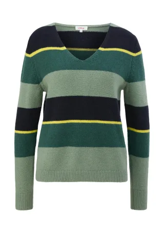 s.Oliver - Strickpullover mehrfarbig/olive - Gr. - 42