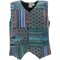 Guru-Shop Strickjacke Goaweste, Psytrance Patchwork Herren Weste - blau alternative Bekleidung