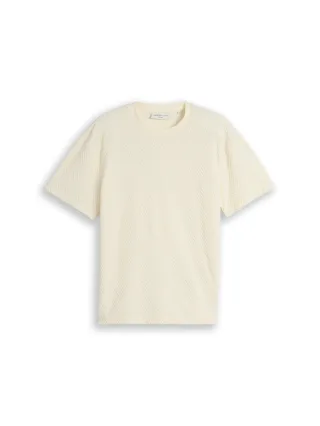 Denim Tom Tailor - Relaxed Fit T-Shirt mit Struktur wool white - Gr. - XXL