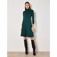 Apricot Strickkleid Hochgeschlossenes Strickkleid (2-tlg., mit Bindegürtel) in Rippoptik