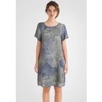 PEKIVESSA Sommerkleid Leinenkleid knielang mit kurzen Ärmeln Leinenstoff mit Blumenmuster
